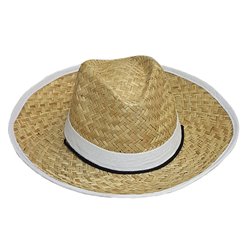 Chapeau Granby en Paille avec Bandeau et Bordure Blanc