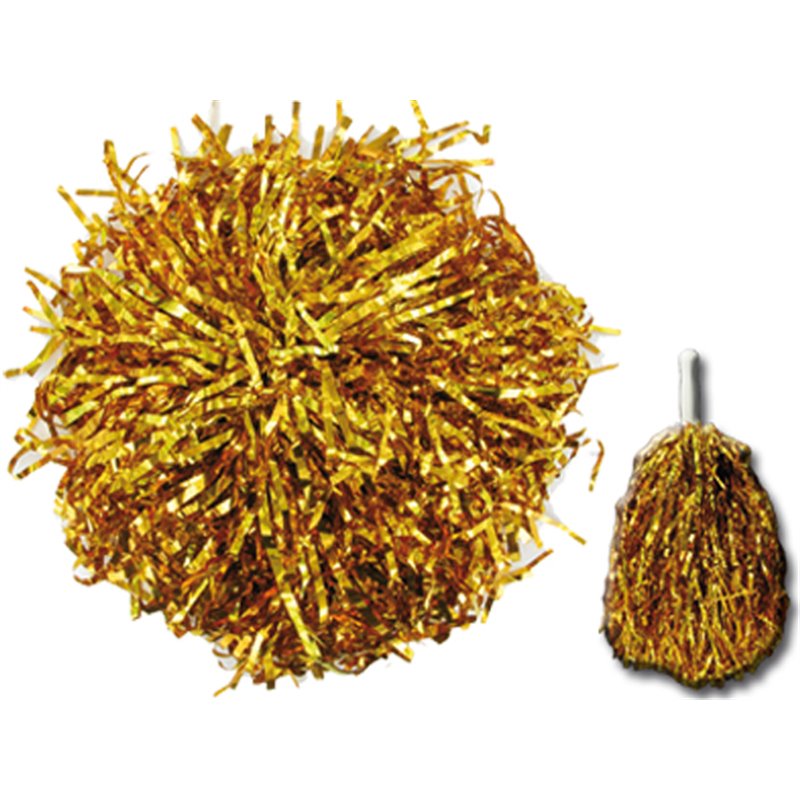 Paire de pompons pom pom girl en or métallisé avec poignée