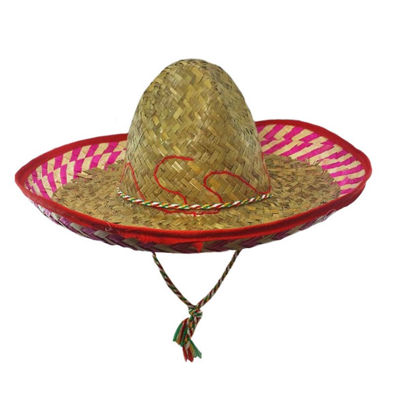 Sombrero en Paille avec Bordure Blanc et Fuchsia