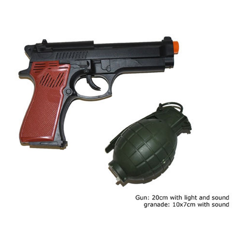 Pistolet de police 20cm avec grenade en plastique