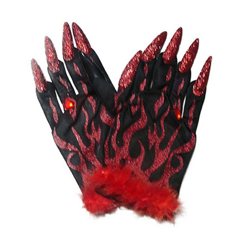 Paire de Gants Diable Noir et Rouge avec Griffes