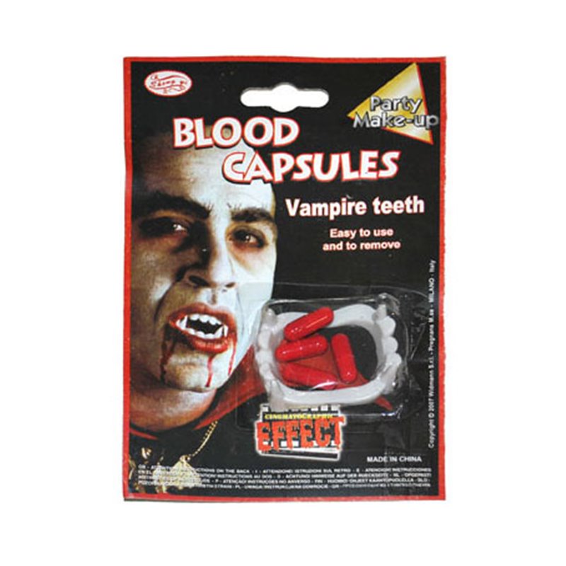 Kit Vampire Composé d'un Dentier et de Capsules de Faux Sang