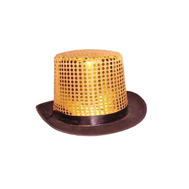 Chapeau Haut de Forme à Paillettes Or et Noir