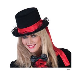 Chapeau haut-de-forme en feutrine noir & bandeau rouge