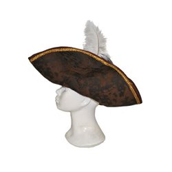 Chapeau tricorne faux cuir avec plume blanche