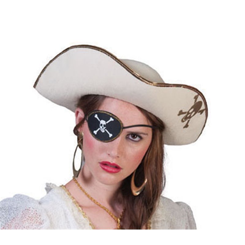 Chapeau de pirate pour femme avec tête de mort dorée