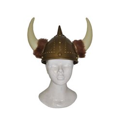 Casque de viking avec 2 grandes cornes à fourrure