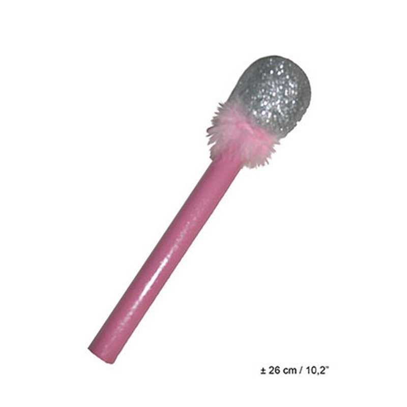 Microphone factice avec moumoute rose