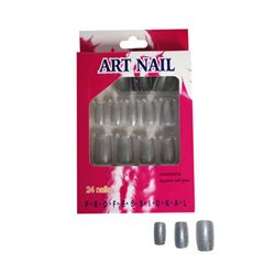 Lot de 24 faux ongles à paillettes argent