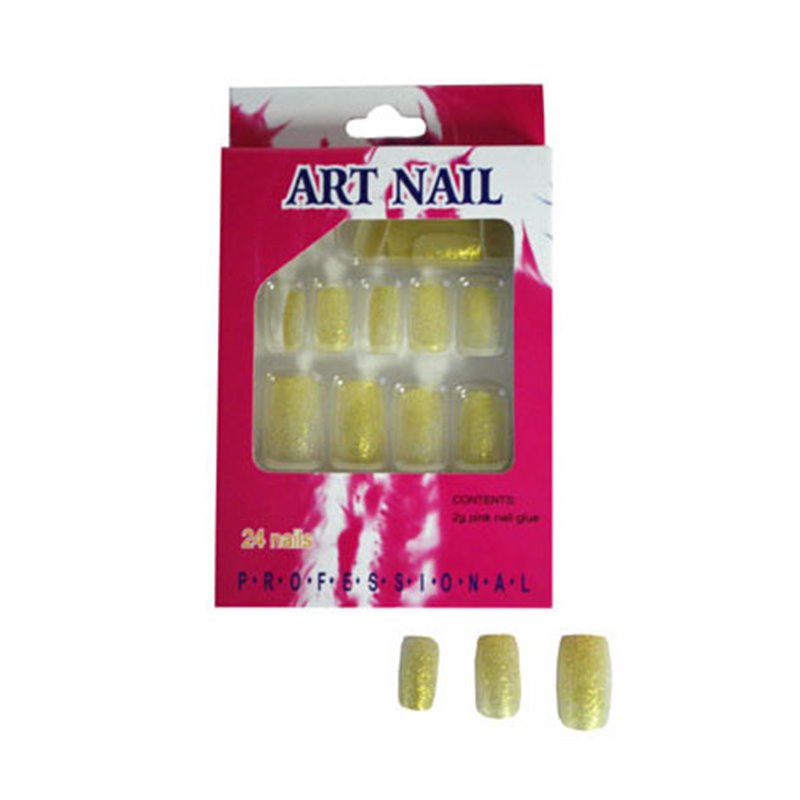 Lot de 24 faux ongles à paillettes dorées