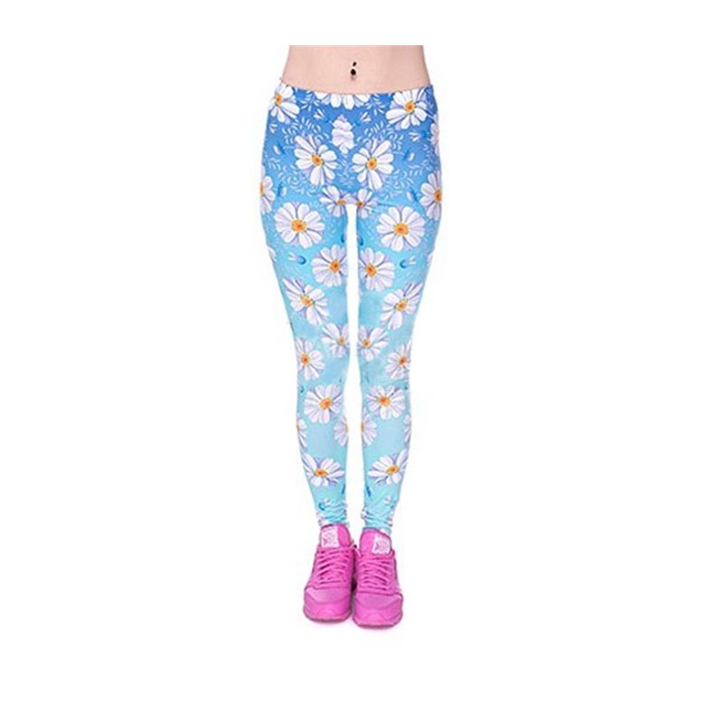 Pantalon legging bleu à fleurs