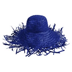 Chapeau de Paille Boule avec Franges Bleu