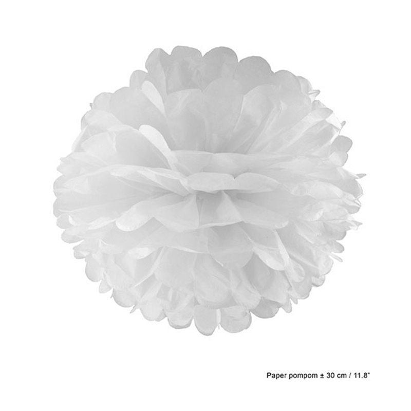 Pompon en papier blanc 30 cm