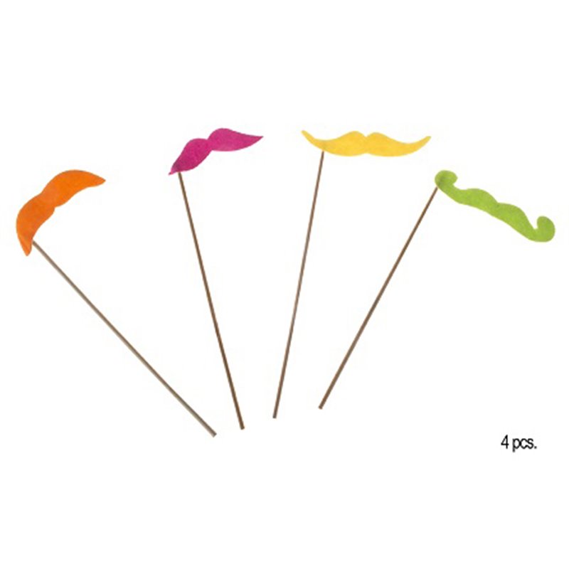 Lot de 4 Moustaches Fluo avec Baguette