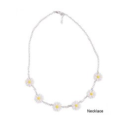 Collier avec 6 Fleurs Marguerites en Métal/Plastique