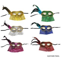 Masque Loup Oriental avec Plumes et Voile Sequins