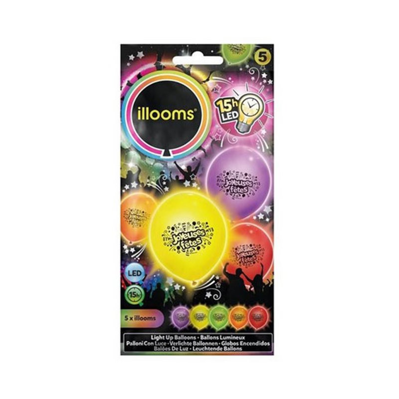 Lot de 5 ballons lumineux JOYEUSES FËTES