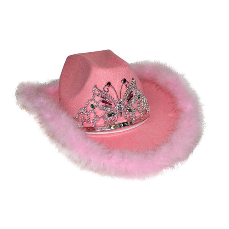 Chapeau de Cow-boy Disco avec Plumes Rose