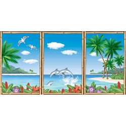 Lot de 3 scènes fenêtre avec dauphins 84cm