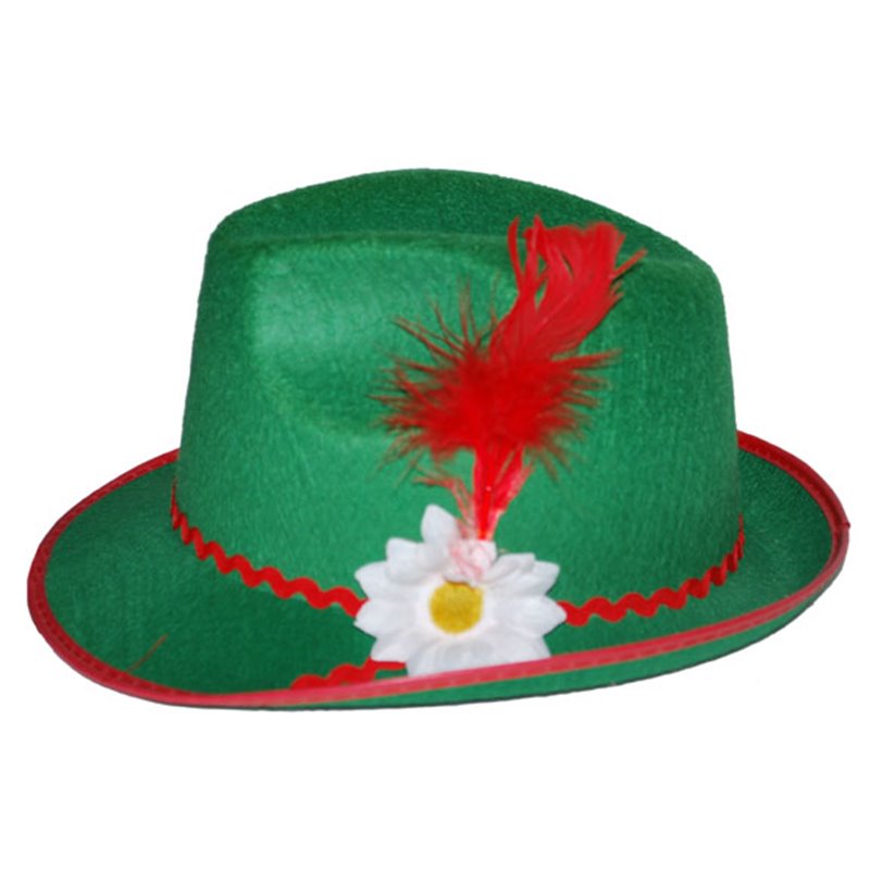 Chapeau Tyrolien Feutrine Vert avec Plume