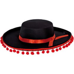 Chapeau Espagnol avec Pompons Noir & Rouge