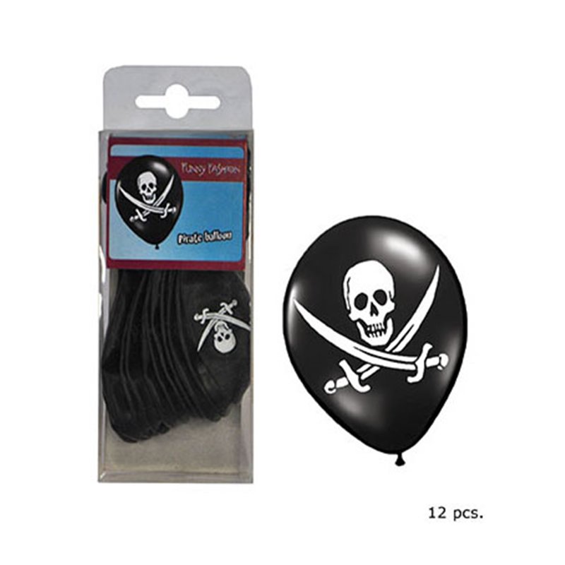 Lot de 12 Ballons Noir A Motif Pirate d'une Largeur de 30 cm