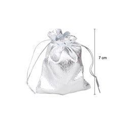 sac cadeau métallisé avec ruban argent 7x4.5cm