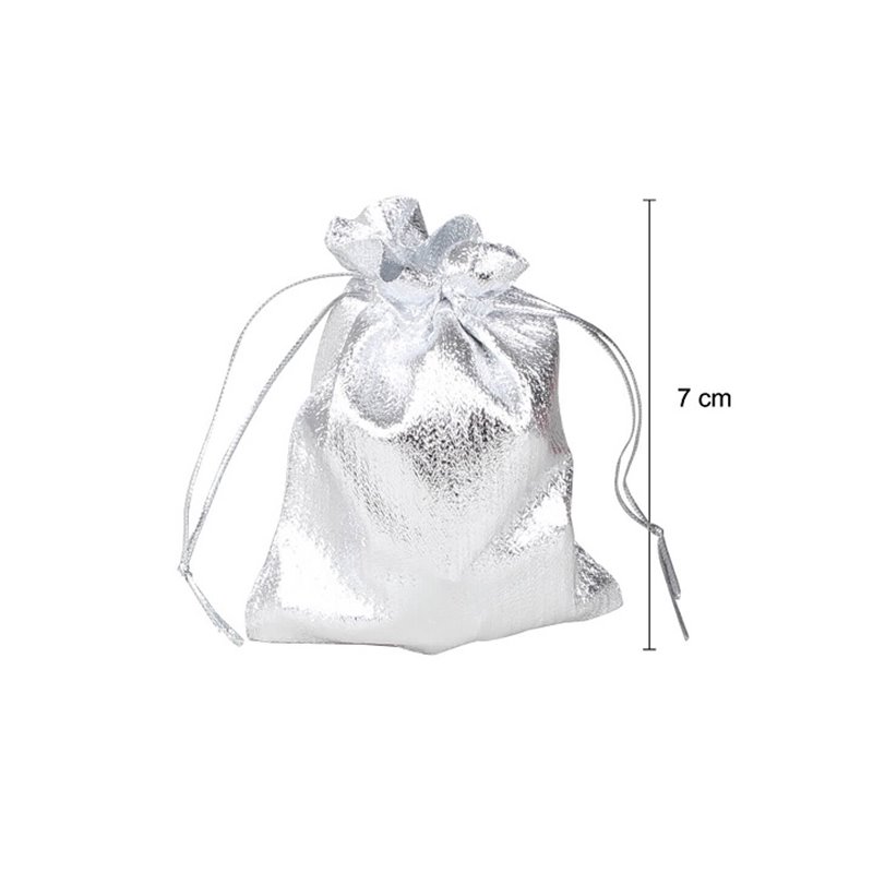 sac cadeau métallisé avec ruban argent 7x4.5cm