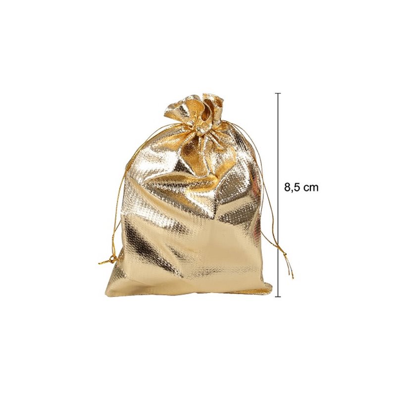 sac cadeau métallisé avec ruban or 8.5x6.5cm