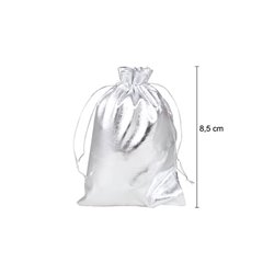 sac cadeau métallisé avec ruban argent 8.5x6.5cm