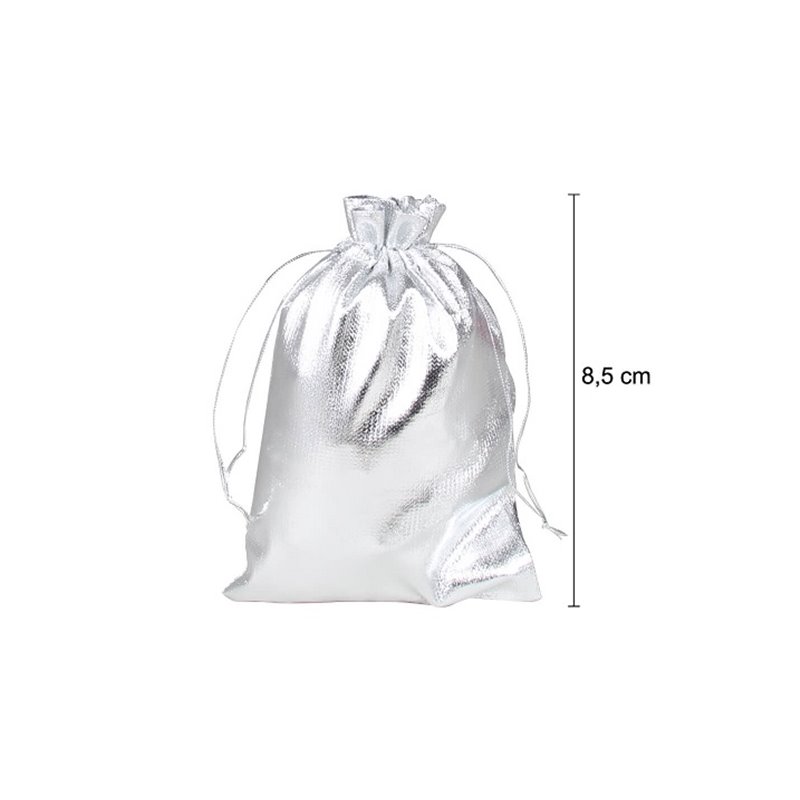 sac cadeau métallisé avec ruban argent 8.5x6.5cm