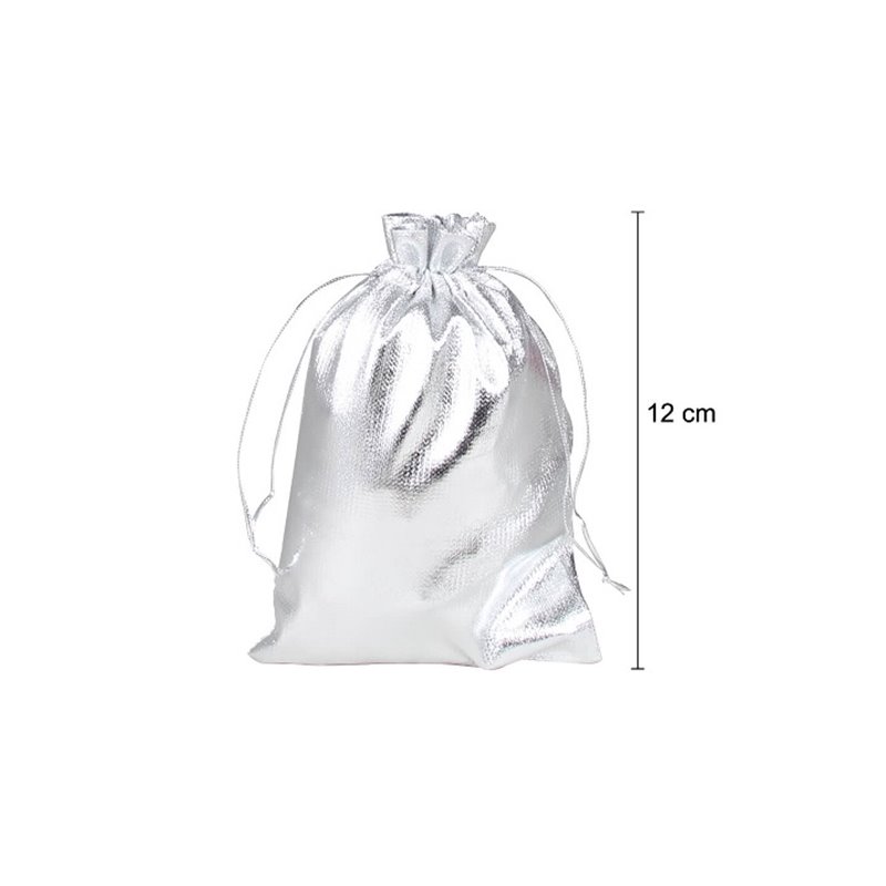 sac cadeau métallisé avec ruban argent 12x9.5cm