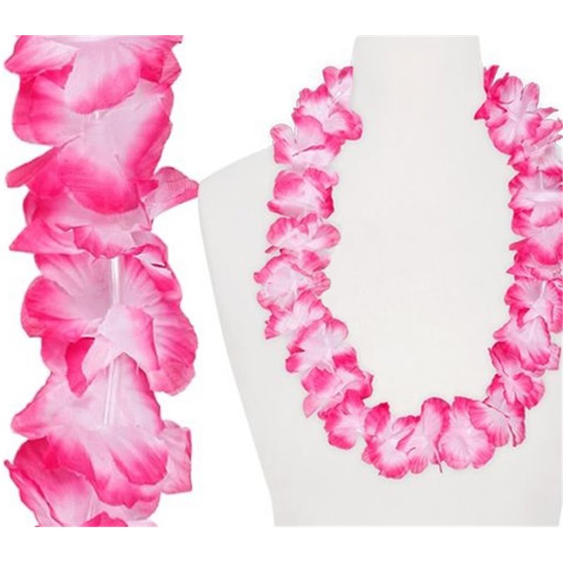 collier de fleurs. tahiti rose et blanc 60mm