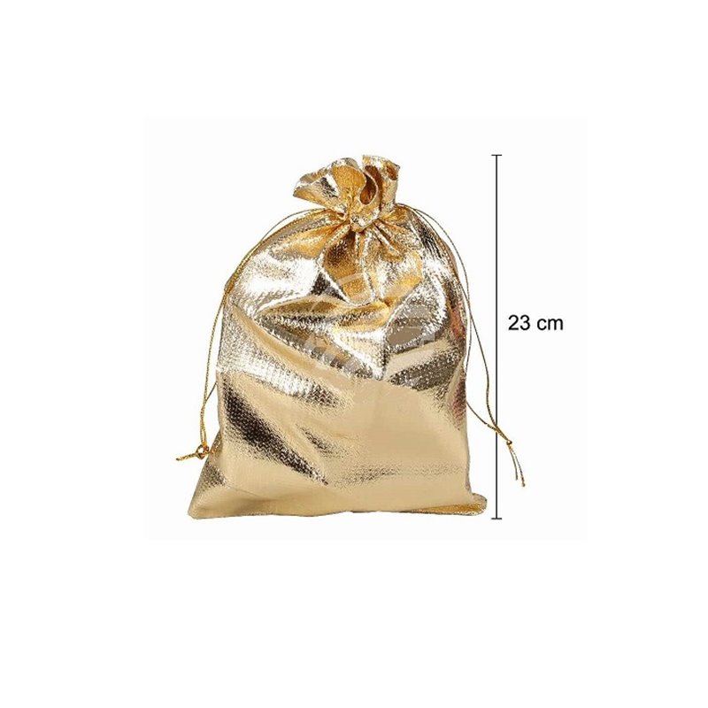 sac cadeau métallisé avec ruban or 22x16.5cm