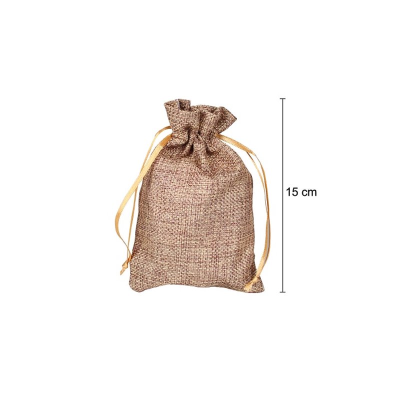 sac en toile de jute bronze 15x9.5cm