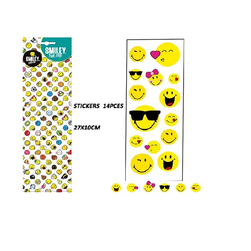 lot de 14 stickers smiley jaune 27x10cm