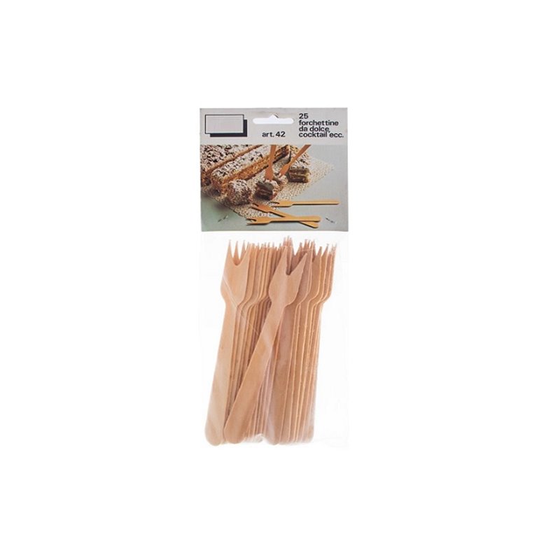 lot de 25 mini-fouchettes piques à cocktail en bois 12cm