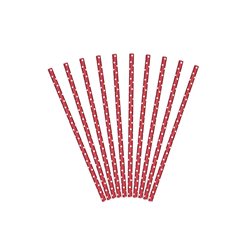 lot de 10 pailles carton rouge à pois blanc 19.5cm