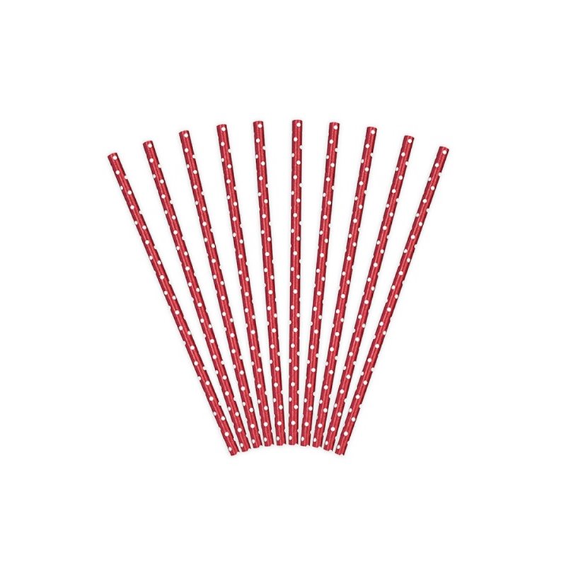 lot de 10 pailles carton rouge à pois blanc 19.5cm