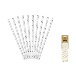 lot de 10 pailles carton blanc avec étoiles argent 19.5cm