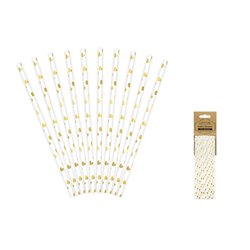 lot de 10 pailles carton blanc avec coeurs or 19.5cm