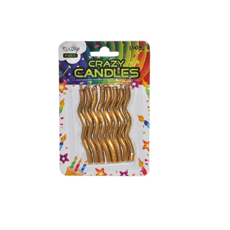 lot de 8 bougies "crazy candles" or 8cm