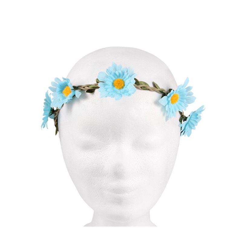 couronne de fleurs élastique bleu ciel