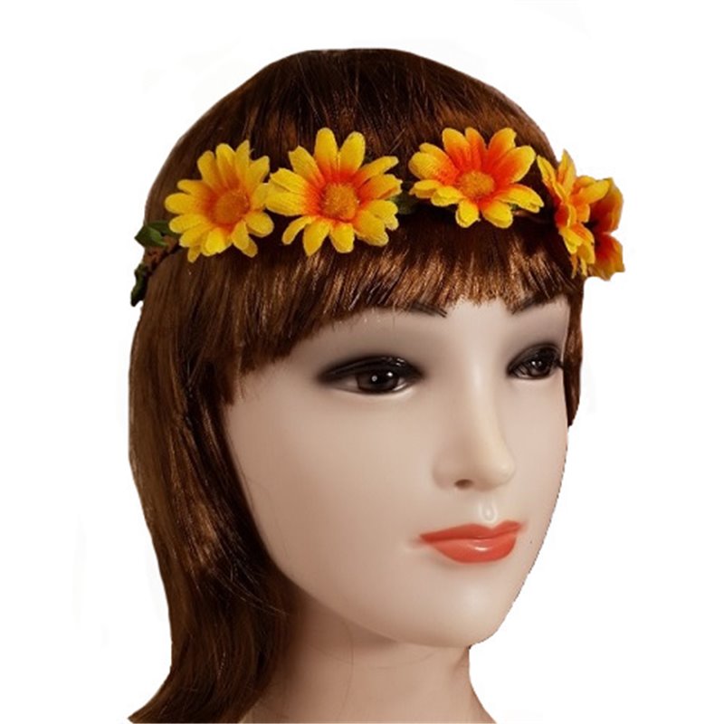 couronne de fleurs élastique jaune orange