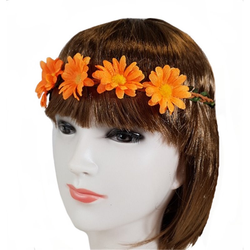 couronne de fleurs élastique orange