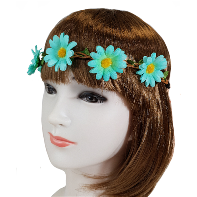 couronne de fleurs élastique turquoise