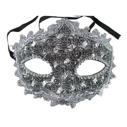 masque loup paillettes et strass argent