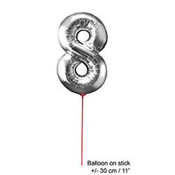 ballon chiffre "8" en aluminium avec bâton 30cm