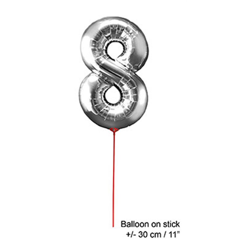 ballon chiffre "8" en aluminium avec bâton 30cm