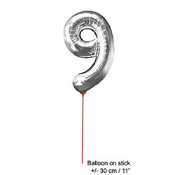 ballon chiffre "9" en aluminium avec bâton 30cm